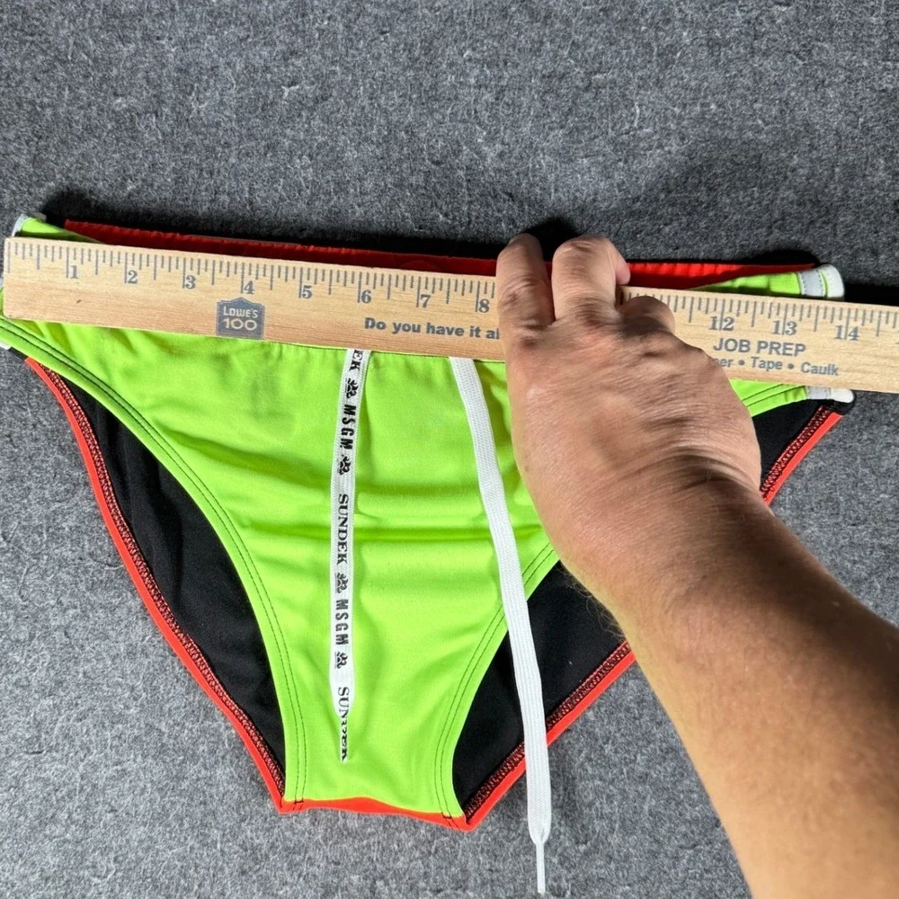 Sundek MSGM Mens Swim Briefs Neon Green Orange Logo Trunks Size M 2840MF200S